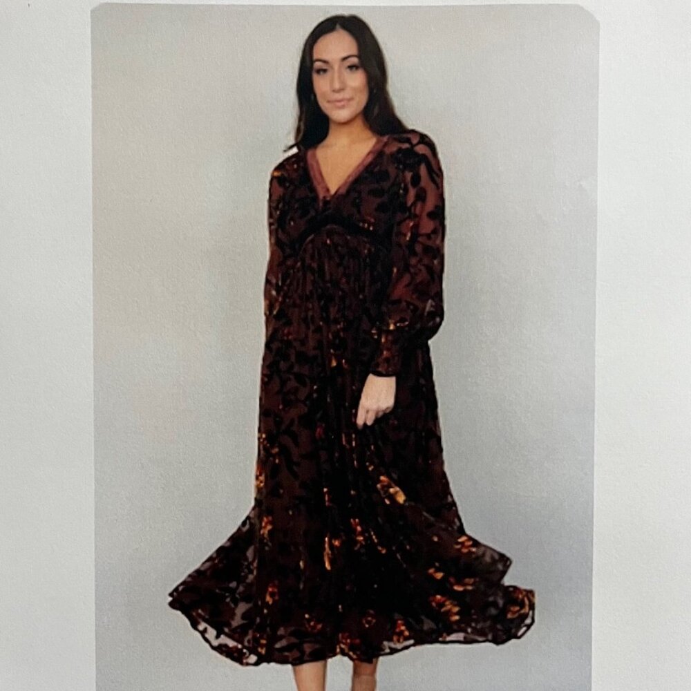 Baltic Born NWT Adele Velvet Dress Clove + Amber Floral Long Sleeve Boho M